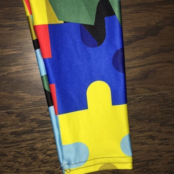 Womens Lets Fight Autism Puzzle pieces rainbow Leggings Tight yoga stretch Pants - Picture 2 of 5